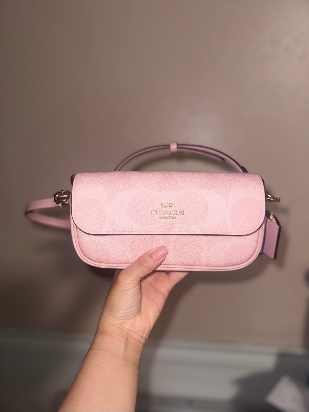 Coach Pink Pebbled Leather Crossbody Bag with Top Handle